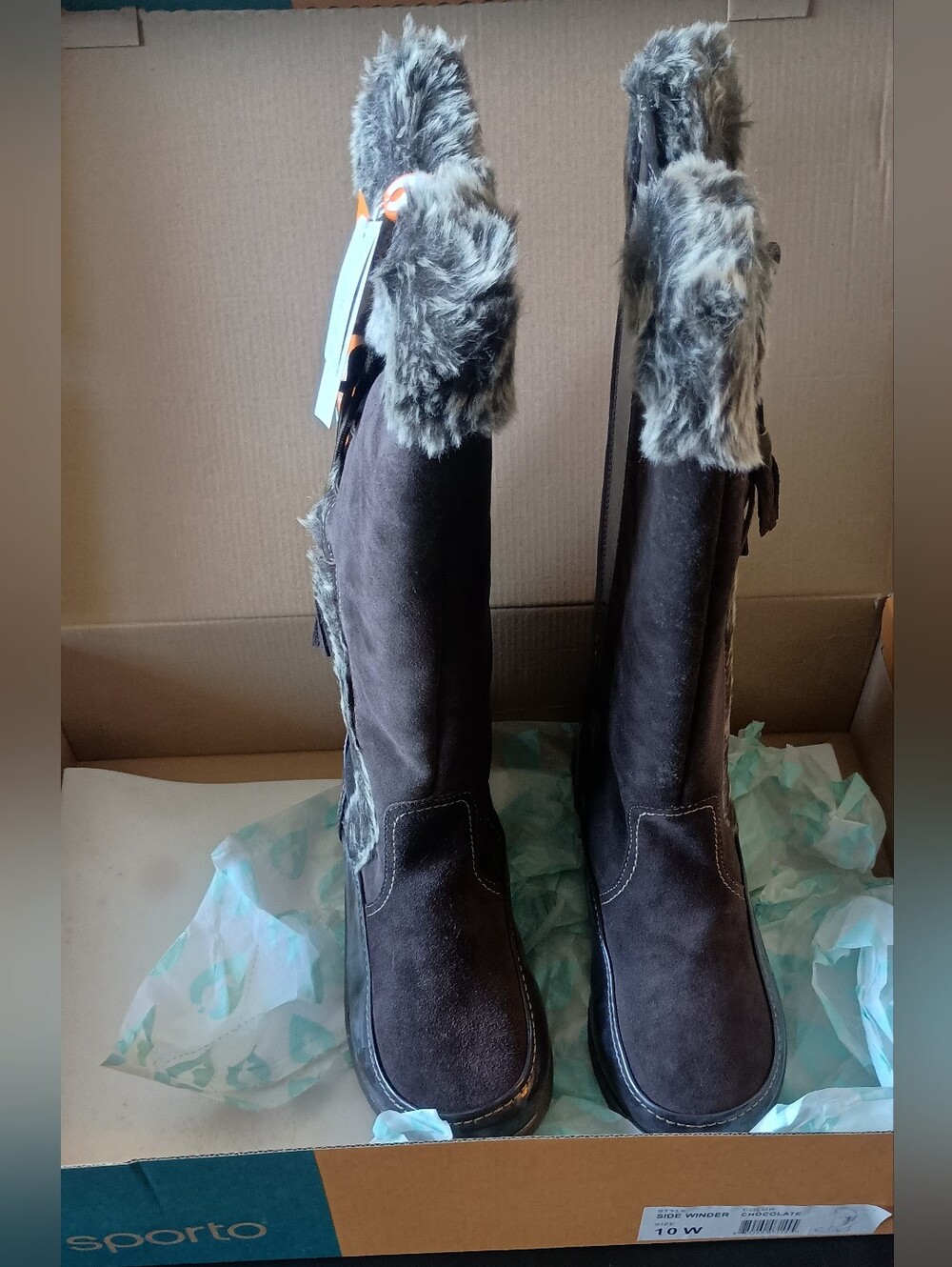 Sporto Brown Faux Suede Tall Winter Boots with Faux Fur Cuff